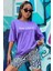 Kadın Mor Balance Baskılı Oversize Tshirt 2