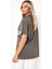 Blacksokak Kadın Koyu Gri Manhattan Baskılı Oversize Bisiklet Yaka T-Shirt 4