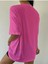 Blacksokak Kadın Pembe Boston Baskılı Oversize Bisiklet Yaka Tshirt 2