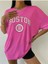 Blacksokak Kadın Pembe Boston Baskılı Oversize Bisiklet Yaka Tshirt 3