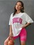 Kadın Pembe Baskılı 1898 Brooklyn New York Beyaz Oversize Bisiklet Yaka T-Shirt 1