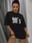 Kadın Siyah 90S Baskılı Düşük Omuz Oversize Bisiklet Yaka T-Shirt 4