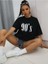 Kadın Siyah 90S Baskılı Düşük Omuz Oversize Bisiklet Yaka T-Shirt 1