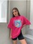 Blacksokak Kadın Pembe Save Our Seas Baskılı Oversize Bisiklet Yaka Tshirt 4