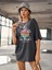 Kadın Antrasit Summertime Los Angeles Baskılı Oversize Tshirt 1