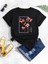 Kadın Siyah Cherry Baskılı Bisiklet Yaka Tshirt 1