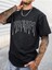 Erkek Siyah Dream Baskılı Oversize Bisiklet Yaka Tshirt 1