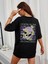 Blacksokak Kadın Siyah Luck Chance World Baskılı Oversize Bisiklet Yaka Tshirt 1