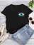 Blacksokak Kadın Siyah Göz Baskılı Oversize Bisiklet Yaka Tshirt 1