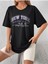 Blacksokak Kadın Siyah New York Baskılı Oversize Bisiklet Yaka Tshirt 1