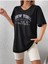 Blacksokak Kadın Siyah New York Baskılı Oversize Bisiklet Yaka Tshirt 3