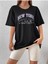 Blacksokak Kadın Siyah New York Baskılı Oversize Bisiklet Yaka Tshirt 4