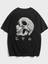 Blacksokak Erkek Siyah Skull Baskılı Oversize Bisiklet Yaka Tshirt 1