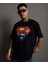Erkek Siyah Süperman Oversize Bisiklet Yaka Tshirt 1
