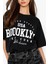 Blacksokak Kadın Siyah Usa Brooklyn Göğüs Baskılı Oversize Bisiklet Yaka T-Shirt 1