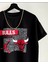 Erkek Siyah Kırmızı Baskılı Bulls Oversize Bisiklet Yaka T-Shirt 2