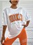 Kadın Turuncu Baskılı 1898 Brooklyn New York Beyaz Oversize Bisiklet Yaka T-Shirt 4