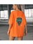 Kadın Turuncu Dinozor Baskılı Oversize Bisiklet Yaka T-Shirt 1
