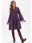 Uzun Kol Seçil Pazen Kısa Sonbahar ve Kışlık Elbise Çıtır Desen Mor Mor 1