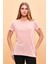 Kadın Boyfriend Toz Pembe Bisiklet Yaka Regular Fit Modal T-Shirt (Lyocell) 2