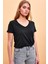 Kadın Boyfriend Siyah V Yaka Regular Fit Modal T-Shirt (Lyocell) 3