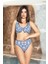 Kadın Mavi Beyaz Desenli Göğüs Askılı Astarlı Yüksel Bel Bikini Takım HZL24S-AR1608 1