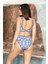 Kadın Mavi Beyaz Desenli Göğüs Askılı Astarlı Yüksel Bel Bikini Takım HZL24S-AR1608 2