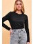 Kadın Gloria Siyah Bisiklet Yaka Regular Fit Basic T-Shirt 2