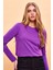Kadın Gloria Menekşe Bisiklet Yaka Regular Fit Basic T-Shirt 3