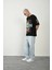 Unisex Baskılı Bisiklet Yaka Oversize T-Shirt - Siyah 1