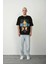Unisex Baskılı Bisiklet Yaka Oversize T-Shirt - Siyah 3