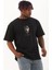 Unisex Oversize Baskılı Bisiklet Yaka T-Shirt - Siyah 2