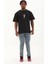 Unisex Oversize Baskılı Bisiklet Yaka T-Shirt - Siyah 3