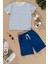 Çizgili Saks Tshirt Şort Takım 1