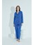 Kadın Saks Mavi Boydan Düğmeli Gömlek Yaka Kalp Desenli Pijama Takımı 958 1