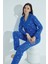 Kadın Saks Mavi Boydan Düğmeli Gömlek Yaka Kalp Desenli Pijama Takımı 958 2