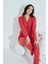 Kadın Nar Çiçeği Boydan Düğmeli Gömlek Yaka Uzun Kollu Kalp Desenli Pijama Takımı 955 2