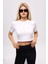 Miu Yazılı Beyaz Crop T-Shirt Pamuklu T-Shirt Basic T-Shirt Bluz 2