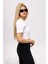 Miu Yazılı Beyaz Crop T-Shirt Pamuklu T-Shirt Basic T-Shirt Bluz 3