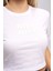 Miu Yazılı Beyaz Crop T-Shirt Pamuklu T-Shirt Basic T-Shirt Bluz 4