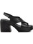 523001 Siyah Deri Kadın Topuklu Sandalet 2