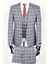 Slim Fit Sivri Yaka-Çift Yırtmaç Gri Kareli Yelekli Drop 6 Takım Elbise 2