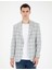 Erkek Açık Mavi Slim Fit Keten Karışımlı Ekose Ceket 50284961-VR003 1