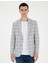 Erkek Açık Mavi Slim Fit Keten Karışımlı Ekose Ceket 50284961-VR003 3