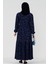 Lale Beli Kuşaklı Tesettür Elbise-Saks Mavi 5