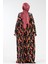 Yakası Işlemeli Şal Desen Kadife Elbise-Gülkurusu 5