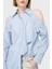 Çizgili Pamuklu Oversize Fit Omuzları Açık Gömlek Bayan Gömlek 103058A1OMZE5 2