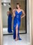Straplez Sivri Yaka Beli Kemerli Yeni Sezon Saten Abiye Elbise HT5038 5038 2