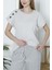 Kadın Pijama Takımı Kısa Kollu Kaşkorse Salaş Cepli Gri 3