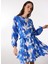 Bisiklet Yaka Batik Lacivert - Beyaz Mini Kadın Elbise F4SL-ELB0448 2